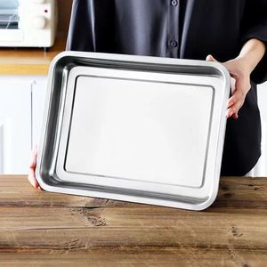 Plateau rectangulaire en acier inoxydable de 2 cm de hauteur, 4,8 cm de hauteur pour le service de nourriture, de café et de thé dans les hôtels - Product Image 1