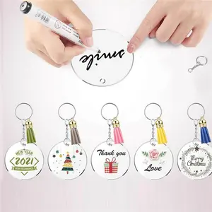 2021 Acrylic Clear Keychain Rings Transparent Blank Round Circle Tassels Keyring Set DIY Sticker Key Chain