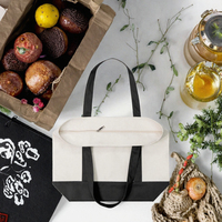 Sac fourre-tout moyen en coton couleur naturelle avec poignée en corde et fermeture éclair, sac de shopping personnalisé avec logo, motif lettres ORKID NA