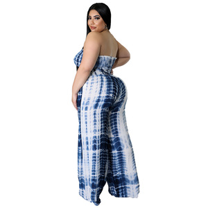 Novedades en <span class=keywords><strong>ropa</strong></span> femenina <span class=keywords><strong>2022</strong></span>, conjunto de dos piezas sexy de talla grande, sin tirantes y con espalda descubierta, teñido y estampado. - Product Image 4