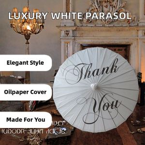 Parasol manuel de luxe blanc au design japonais contemporain, 24 baleines, diamètre ouvert, en polyester, cadeau de mariage - Product Image 3