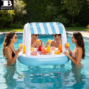 Bar <span class=keywords><strong>de</strong></span> buffet flottant gonflable avec auvent, en PVC épaissi, cabane chic à rayures, station <span class=keywords><strong>de</strong></span> boissons et <span class=keywords><strong>de</strong></span> collations pour piscine, plage, <span class=keywords><strong>lac</strong></span> - Product Image 2