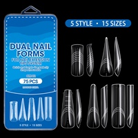 Nouvelles 75 pièces/boîte, styles variés, formes à ongles doubles, moules transparents en cristal pour extension rapide de gel, pour salon de manucure