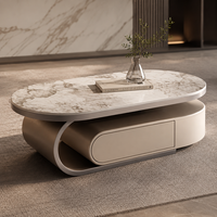 Table basse moderne en marbre ovale, durable, avec cadre en bois écologique, de style minimaliste et luxueux, avec tiroir de rangement, pour salon et appartement