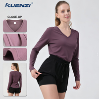 Camiseta de Manga Larga con Cuello en V de Algodón Mercerizado con Nitrógeno Líquido Kuenzi RTS, 100% Algodón, 190 g/m², Talla Grande para Mujer