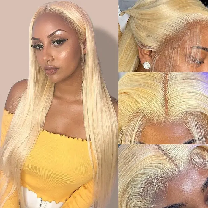 613 Blonde Color 13*6 Lace Front Wigs 150% 180% 250% Density Hair Pre Plucked Transparent Lace Straight Human Hair Wig