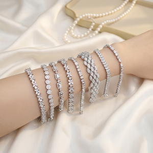 Pulsera de tenis de lujo de plata de ley 925 con diamantes de corte ovalado cultivados en laboratorio de 3mm, 4mm, 6.5mm, chapada en oro de 10K y 14K, joyería fina unisex - Product Image 2