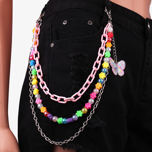 Cadena de cintura de varias capas con cuentas y dije de mariposa para mujer, estilo hip hop, uso diario, cadena corporal de aleación de zinc. - Product Image 2