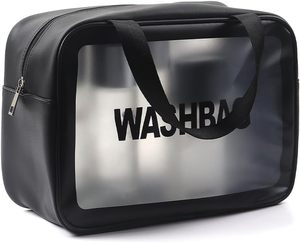 Vente en gros de trousse de maquillage cosmétique transparente en PVC transparente, trousse de toilette de voyage transparente avec trousse de toilette à deux poignées - Product Image 2