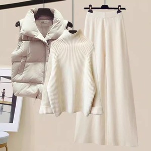 Completo da <span class=keywords><strong>Donna</strong></span> Tre Pezzi di Alta Qualità 2026: Maglioni a Costine, Gilet Imbottito Trapuntato e <span class=keywords><strong>Pantaloni</strong></span> a Gamba Larga in Maglia a Treccia - Outfit Caldo Autunno Inverno - Product Image 6
