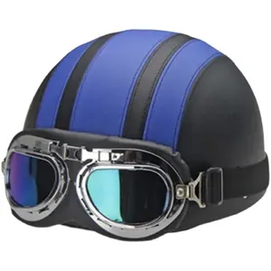 Retro Sunscreen Black Summer Motorcycle Authentic Leather Helmet Motorcycle Helmet