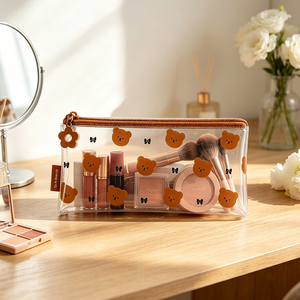Bolsa de cosméticos transparente con patrón de dibujos animados, bolsa de maquillaje con cremallera, estuche de aseo portátil, tamaño mediano, estilo encantador - Product Image 6