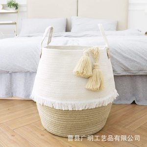 Woven Storage <b>Basket</b> Rectangle <b>Foldable</b> With Handle Khaki Color Clothing Organizer - Product Image 3