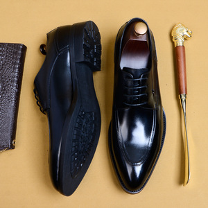 Zapatos de Vestir Formales de Cuero Genuino con Punta en Pico para Hombre, Estilo Inglés, Zapatos Derby para Novio de Boda, Venta al Por Mayor - Product Image 2