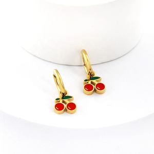 Pendientes de Aro de Oro de 14k Chapados a Medida, Resistentes al Agua, de Acero Inoxidable, Joyería de Moda, Pendientes Colgantes de Cereza para Mujer, Venta al por Mayor - Product Image 1