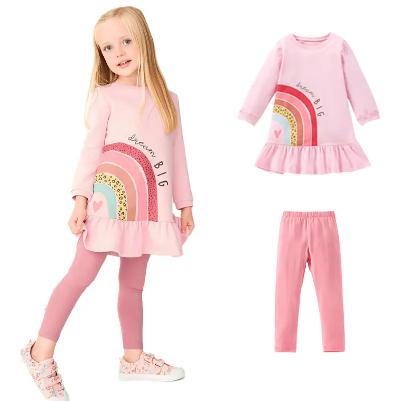 2022 été Patchwork petites filles vêtements coton tissu arc-en-ciel robes avec leggings