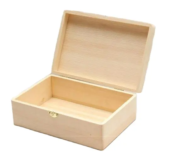 Caja rectangular de madera de pino sin terminar