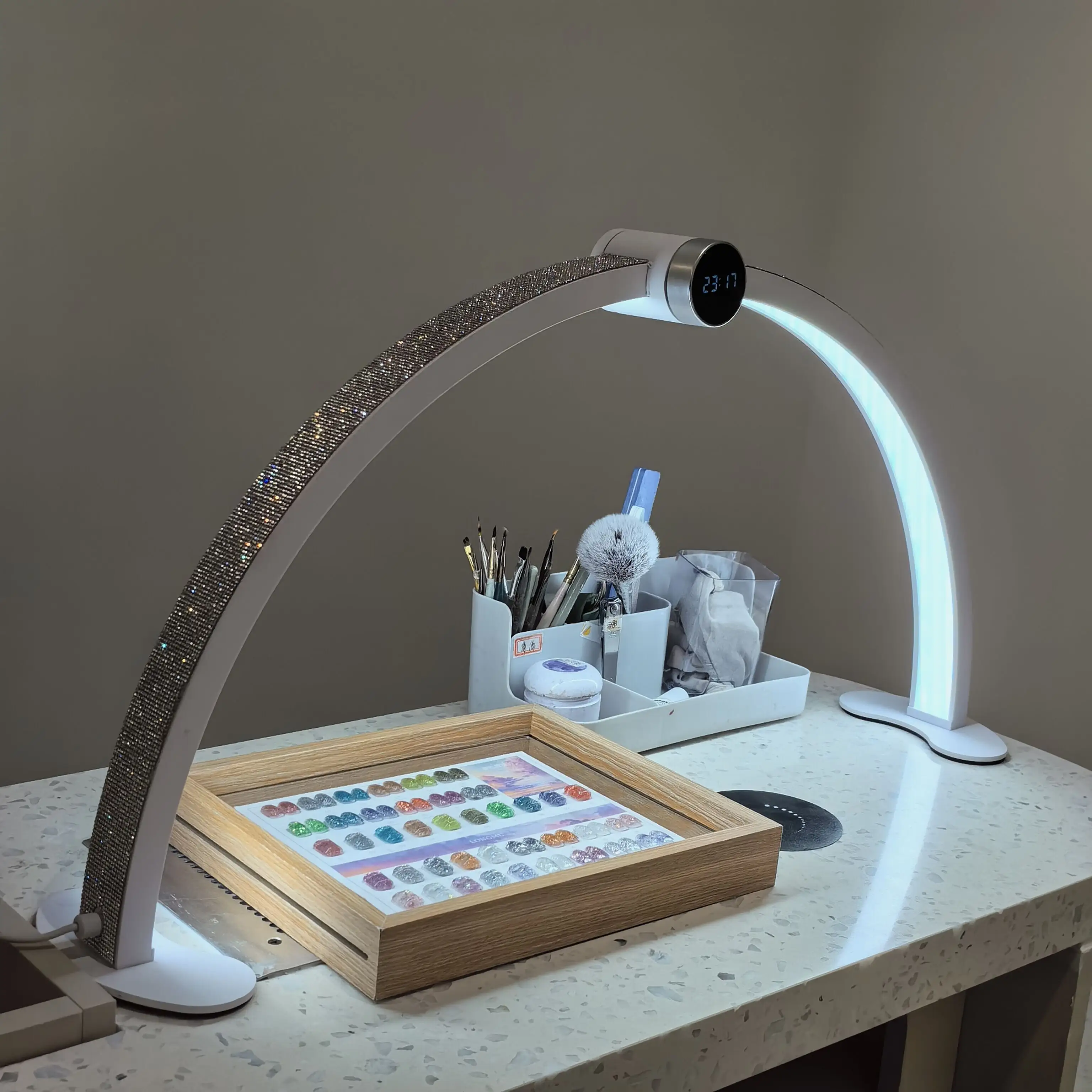 360 Degree New Nail Table Lamp Led Half Moon Light Shiny Rhinestone Half Moon Nail Lamp Beauty Tool With LCD Display