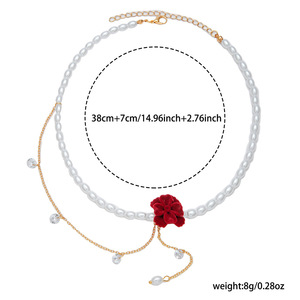 Collar floral de perlas sintéticas con lazo de diamantes de imitación, cadena de clavícula de varias capas para mujer, joyería de aniversario - Product Image 4