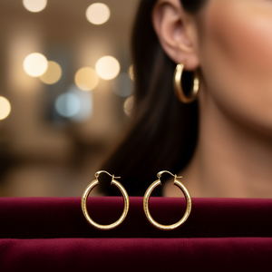 Orecchini a cerchio placcati in oro per donna, gioielli classici da indossare tutti i giorni, gioielli in oro giallo, orecchini raffinati, design rotondo da 30 mm - Product Image 2