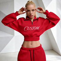 Ensemble deux pièces décontracté vintage de haute qualité pour femme en molleton 100 % coton respirant avec sweat-shirt court à demi-zip