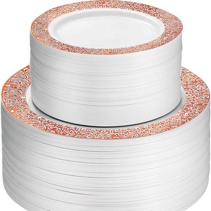 19 assiettes en plastique de luxe de 26 cm Ensemble d'assiettes jetables de couleur or <span class=keywords><strong>noir</strong></span> de fête - Product Image 4