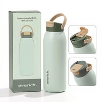 Bouteille d'eau isotherme Everich en acier inoxydable à double paroi avec logo personnalisé, couvercle 2-en-1 avec paille
