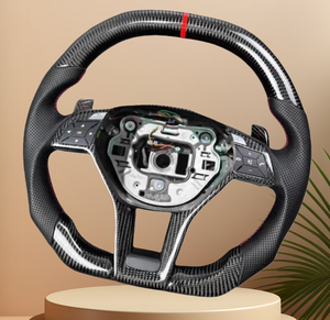 Volant en cuir pour Mercedes-Benz W204 C63 W212 W218 W207 W172 W217 GLK W205 Volant personnalisé en fibre de carbone - Product Image 6
