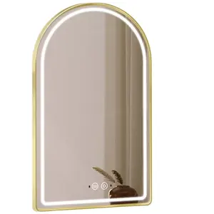 Smart Touch Control LED Light Aluminum Framed Silver Black Gold Arch Wall Mirrors