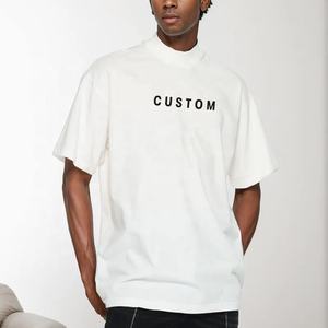 Oem 300Gsm Drop Shoulder Cotton Distressed Wide High Mock Neck Plain Heavy Weight Heavyweight T-Shirts Custom Oversized <b>Tshirt</b> - Product Image 3