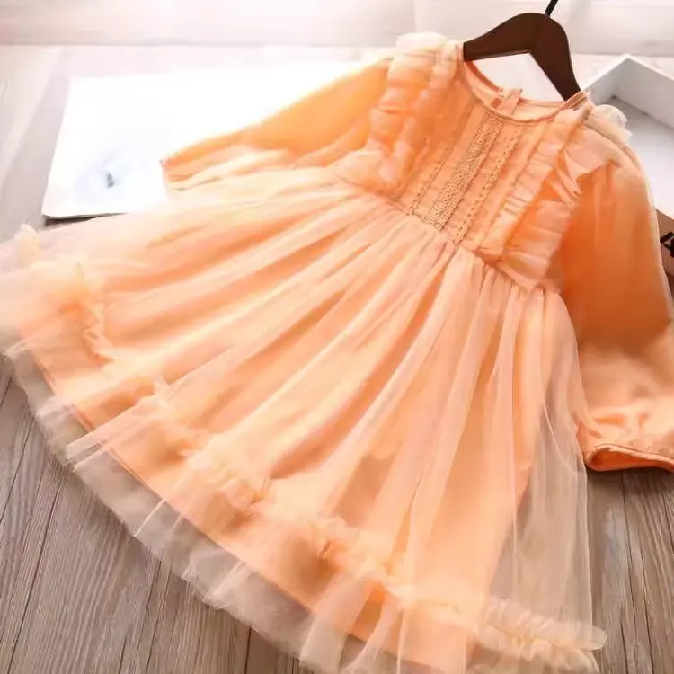 2023 बच्चों की स्कर्ट लंबी आस्तीन वसंत शरद ऋतु लड़की सुंदर राजकुमारी पोशाक बच्चों के कपड़े