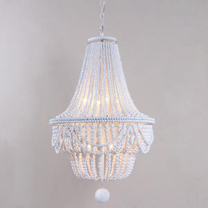 Wood Beaded Chandelier Semi Flush Mount Blue Ceiling <strong>Light</strong> <strong>Fixtures</strong> for Hallway Baby's <strong>Nursery</strong> Bedroom Kitchen-Highlight White - Product Image 5