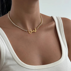 Collar con Nombre Árabe Personalizado de Acero Inoxidable Antideslustre para Dropshipping, Cadena de Tenis Icy CZ, Joyería Personalizada para Mujer - Product Image 6