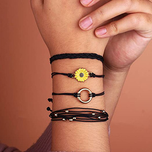 สร้อยข้อมือเชือกถักลายดอกทานตะวันและดอกเดซี่ขายดี สไตล์โบฮีเมียนสำหรับคู่รัก เหมาะกับฤดูร้อนและชายหาด - Product Image 5