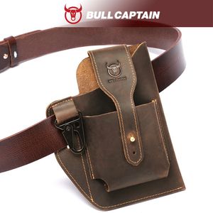 BULLCAPTAIN Sac banane vintage rétro pour sports de plein air en cuir véritable, sacoche de téléphone portable en forme de baril avec fermeture éclair, direct usine - Product Image 6