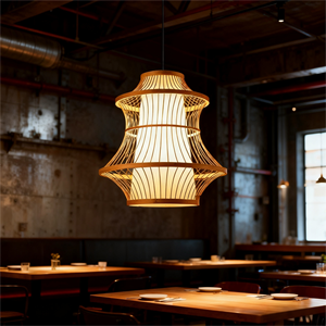 Lámpara colgante de bambú de alta calidad, pantalla de <span class=keywords><strong>ventilador</strong></span>, nuevo diseño, pantalla de ratán natural para cocina, comedor para el hogar - Product Image 2