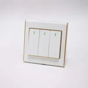 F70 Range 3 Gang 1 Way Switch White Color Golden Electroplated Ring Plastic Plate 86 Plate 3*3