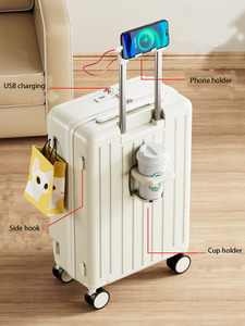 Maleta abierta frontal con gancho lateral con portavasos y maleta de rueda universal con carga USB para hombres y mujeres para ir de viaje - Product Image 3