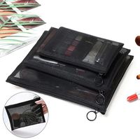 Étui à crayons transparent en maille noire, trousse de toilette de voyage, pochette à fermeture éclair pour pinceaux de maquillage