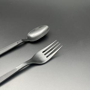 Ensemble de couverts jetables en plastique PP noir de poids moyen, couteau, cuillère, fourchette <span class=keywords><strong>pour</strong></span> anniversaire, Halloween, fête de naissance - Product Image 5