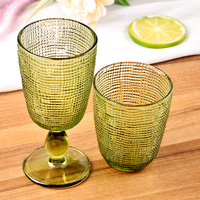 Verres à vin gobelets en verre sodocalcique vert moderne à pied, style vintage rétro, gaufrés, 301-400ml, pour mariage, vente en gros