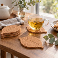 Sous-verres en liège naturel écologiques en forme de feuille, tapis absorbants isolants thermiquement pour la décoration de la maison