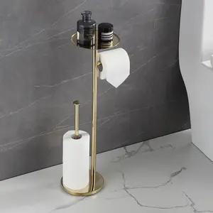 Multifunctional Bathroom 304 Stainless Steel Tissue Holder Free Standing Toilet Paper Holder With Round Holder
