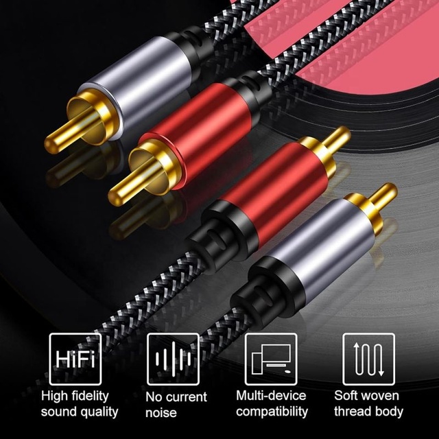 Hi-Fi OFC Pure Copper Gold Plated Twisted Pair Coaxial RCA Audio Cable Dual Shielded PVC TC/BC/CCS Conductor 2 RCA Speaker
