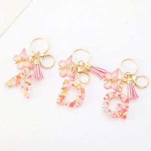 26 Letter Resin Initial Keychain with Tassel Butterfly Pendant Key Ring for Women's Bag Elegant Keychain Accessory - Product Image 2
