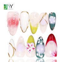 Ensemble de faux ongles en gel 3D en amande faits à la main sur mesure, vente en gros, design esthétique de haute qualité, acrylique et faux ongles artificiels