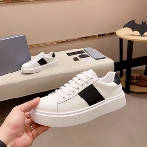 <b>Black</b> <b>White</b> Genuine Leather Platform Sneakers Round Toe Lace-up Cushioned EVA Rubber Outsole All Seasons Walking Style Shoes - Product Image 3