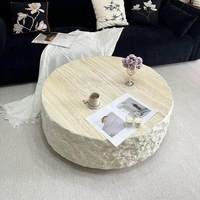 Table basse ronde en fibre de verre et marbre, style Wabi-Sabi, design nordique, minimaliste, luxe, pour salon