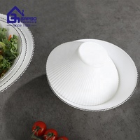 Assiette à soupe en verre opale blanc de 9 pouces avec bord argenté, vente en gros, assiette opale avec logo de marque, assiette de service profonde en opale laiteuse