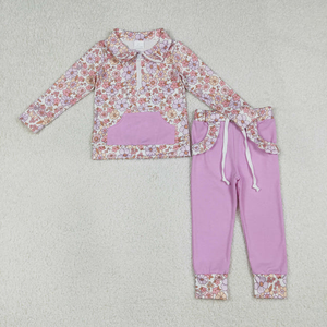 Conjuntos de Ropa al por Mayor para Bebés Niñas Pequeñas, Camisas de Manga Larga con Cierre y Flores, Pantalones con Bolsillos - Product Image 5
